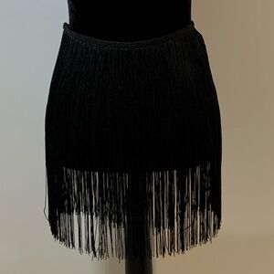 NWT Zara Black Fringe Stretch Mini Skirt Women’s Size Large Y2K Boho Glam Gatsby